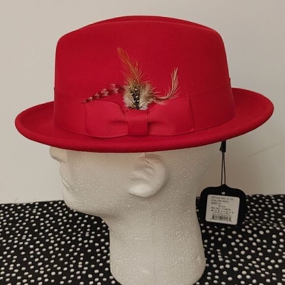 MEN'S MONTIQUE 2" SNAP BRIM CRUSHABLE 100% WOOL FELT FEDORA HAT. H10 RED - Picture 2 of 8